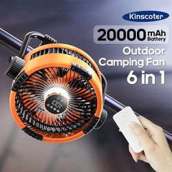20000mah camping fan, rechargeable outdoor ceiling fan with 4 speed air circulator, led lighting & built in power bank