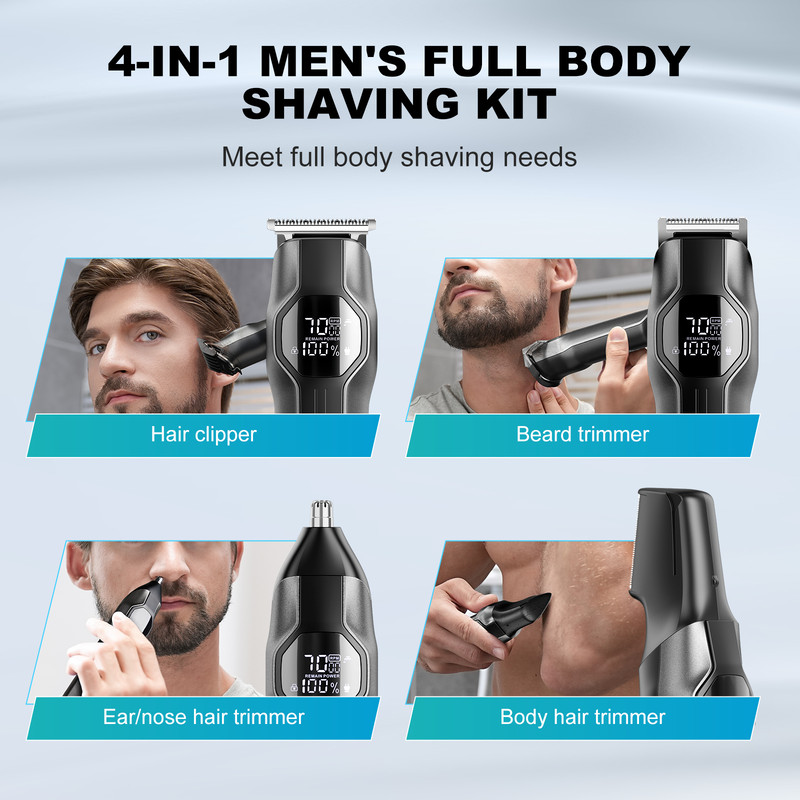 Rechargeable Cordless Hair Clipper Beard Nose Trimmer Set Waterproof Hair Cutting Machine with LED Display for Men Groom