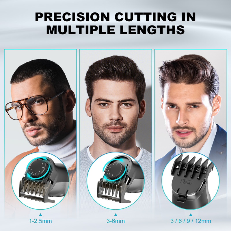 Rechargeable Cordless Hair Clipper Beard Nose Trimmer Set Waterproof Hair Cutting Machine with LED Display for Men Groom