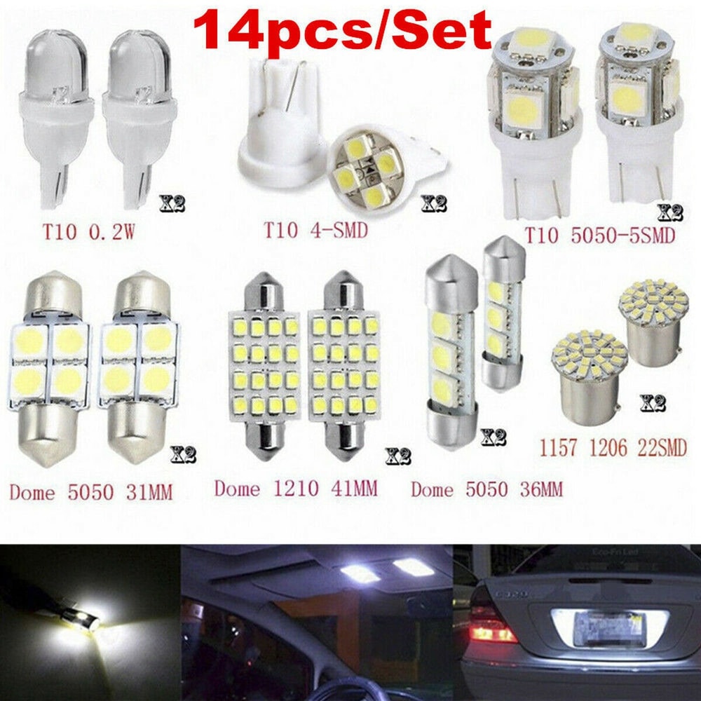 LED Interior Bundle, White T10 & Map, Dome, Plate Lights, Easy Install Car Upgrade Kit