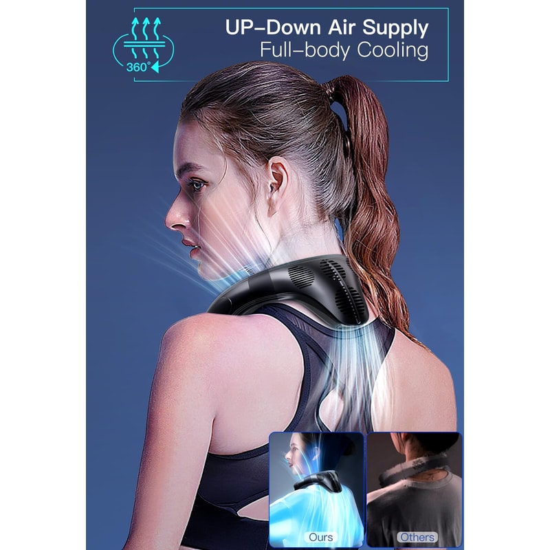 Portable Neck Air Conditioner Fan, Wearable Bladeless Cooling Fan, Rechargeable Personal Semiconductor Cooler