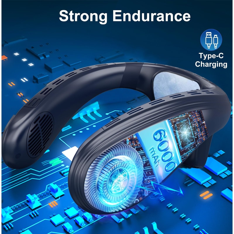 Portable Neck Air Conditioner Fan, Wearable Bladeless Cooling Fan, Rechargeable Personal Semiconductor Cooler
