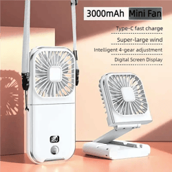 usb mini foldable neck fan handheld desktop cooling ventilator air cooler, portable fan for camping, travel, sports
