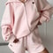 Two-Piece Casual Tracksuit for Women, Oversize Cotton Pink Top and Shorts Set, Spring Women's Summer Suit with Shorts