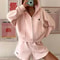 Two-Piece Casual Tracksuit for Women, Oversize Cotton Pink Top and Shorts Set, Spring Women's Summer Suit with Shorts