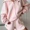 Two-Piece Casual Tracksuit for Women, Oversize Cotton Pink Top and Shorts Set, Spring Women's Summer Suit with Shorts