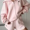 Two-Piece Casual Tracksuit for Women, Oversize Cotton Pink Top and Shorts Set, Spring Women's Summer Suit with Shorts