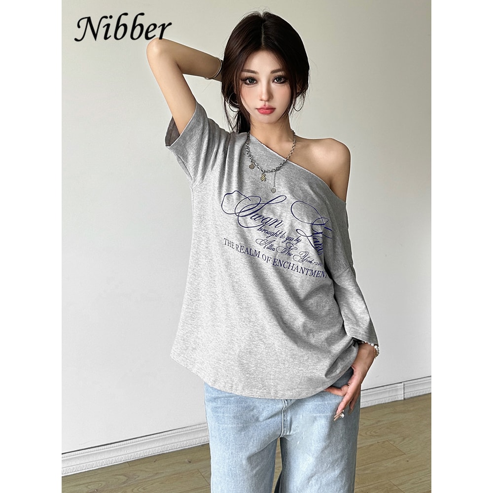 Nibber Letter Print Casual Relax T-Shirt for Women, Hot New Fashionable Summer Street Style Top, Versatile Trendy Tee