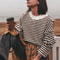 Black and White Striped Long Sleeve T-Shirt for Women, Oversized Cotton Casual Basic Top, Vintage Style Loose Fit Tee