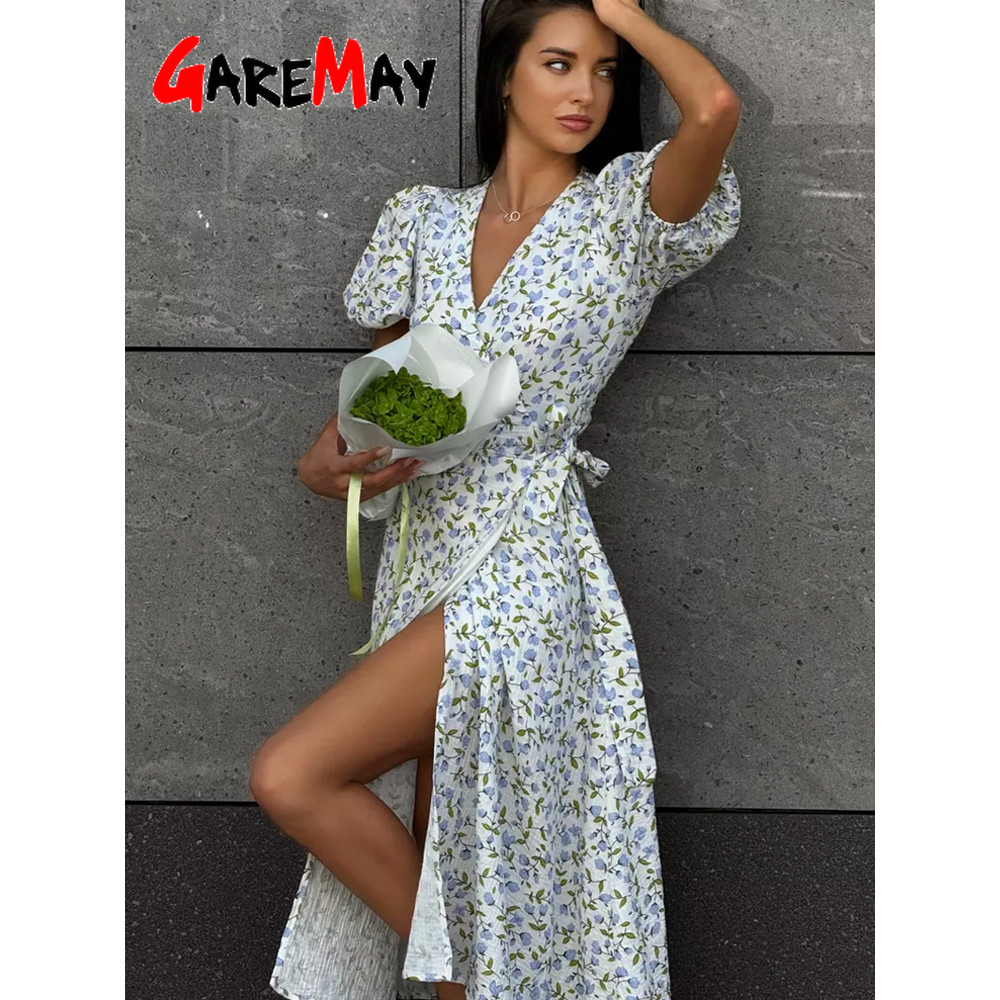 Elegant Beige A-line Midi Dress for Women, Cotton Summer Light Muslin Long Dress with Side Slits and Floral Design