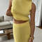Spring Summer Elegant Yellow Knitted Suit for Women, Long Fashion Two-Piece Set with Skirt and Matching Top