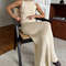 Spring Summer Elegant Yellow Knitted Suit for Women, Long Fashion Two-Piece Set with Skirt and Matching Top
