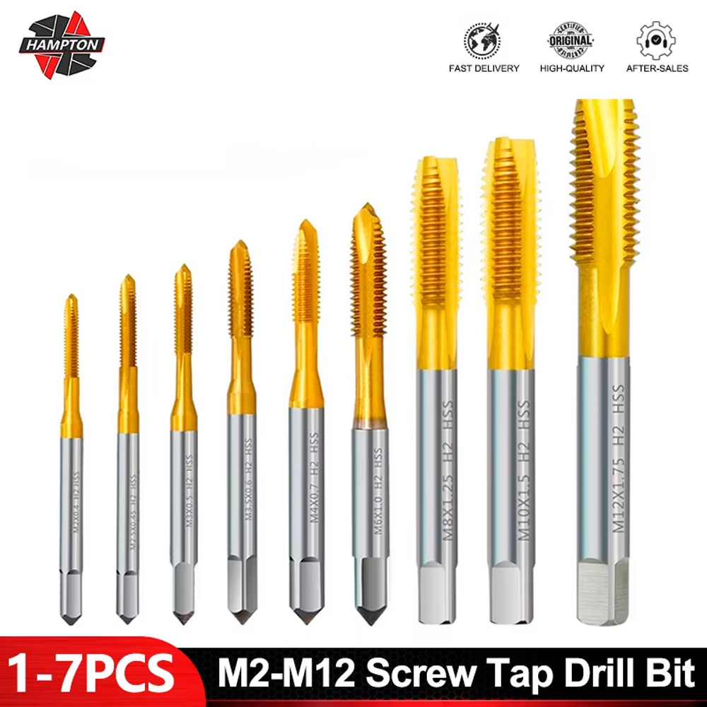 HSS Titanium Coated Metric Thread Tap Drill Bit Set Straight Flute Hand Tapping Tools For Metalwork 0