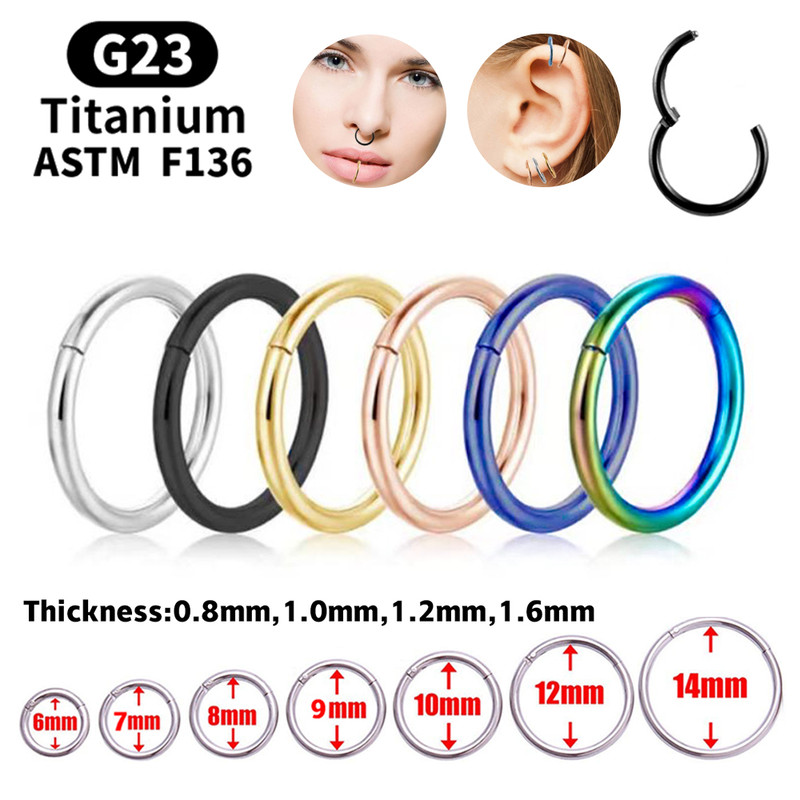 G23 Titanium Cartilage Nose Rings Hoop for Men Women, Mixed Color Segment Lip Ear Body Piercing Jewelry Clip Set
