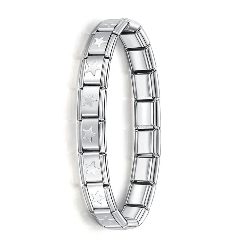 Fashion Hapiship Women Wide Italian Elastic Charm Bracelet, Stainless Steel Bangle Jewelry for Stylish Everyday Wear