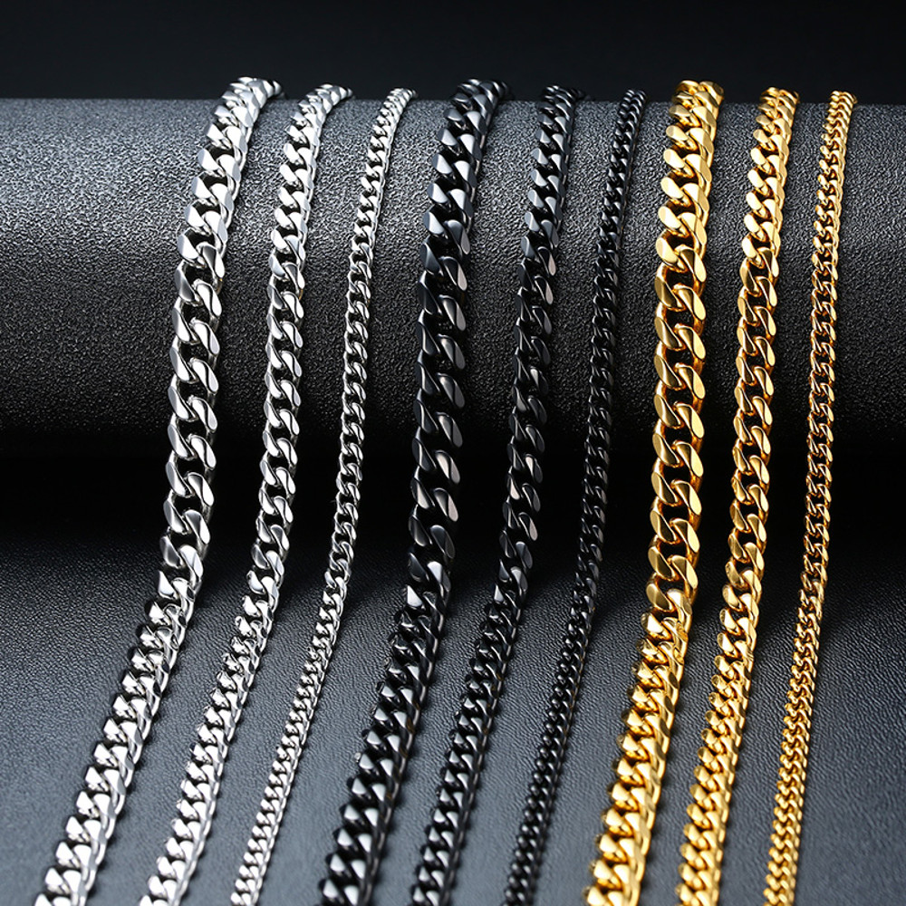 Basic Punk Cuban Chain Necklace for Men Women, Vintage Gold Solid Metal Curb Link Choker, Stainless Steel Jewelry
