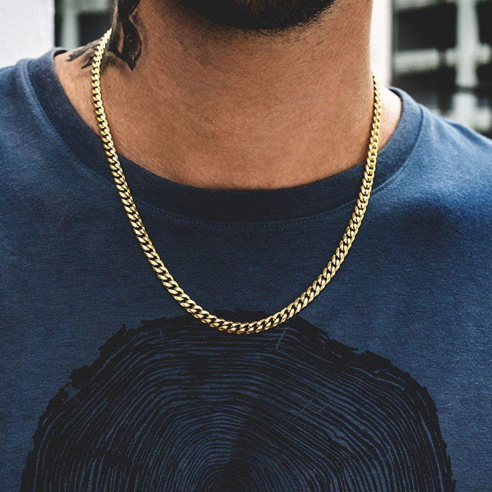 Basic Punk Cuban Chain Necklace for Men Women, Vintage Gold Solid Metal Curb Link Choker, Stainless Steel Jewelry