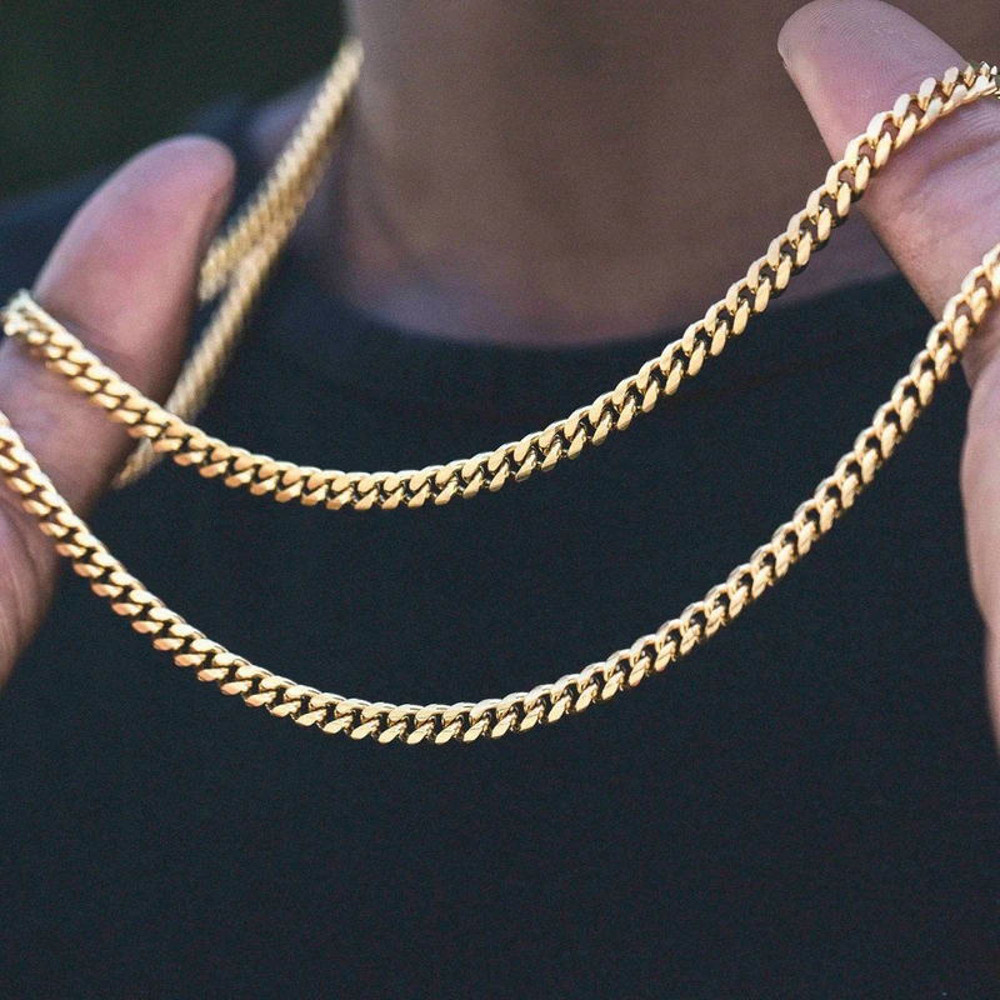 Basic Punk Cuban Chain Necklace for Men Women, Vintage Gold Solid Metal Curb Link Choker, Stainless Steel Jewelry