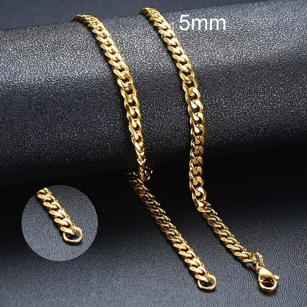 Basic Punk Cuban Chain Necklace for Men Women, Vintage Gold Solid Metal Curb Link Choker, Stainless Steel Jewelry