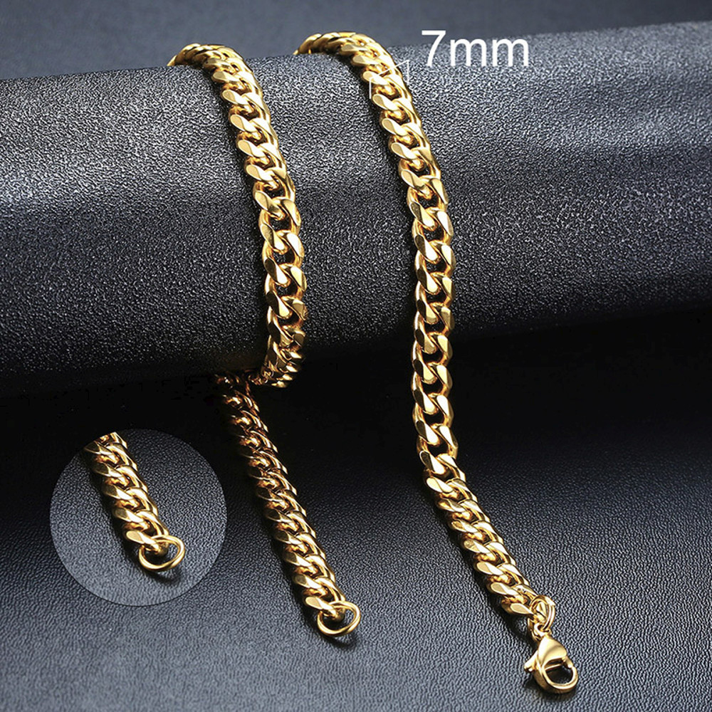 Basic Punk Cuban Chain Necklace for Men Women, Vintage Gold Solid Metal Curb Link Choker, Stainless Steel Jewelry