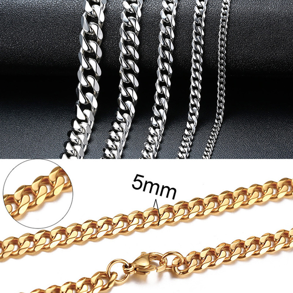Basic Punk Cuban Chain Necklace for Men Women, Vintage Gold Solid Metal Curb Link Choker, Stainless Steel Jewelry