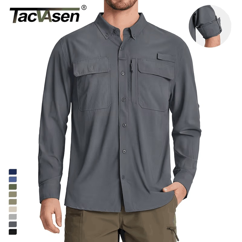 Men Fishing Shirt QuickDry Long Sleeve Mesh Breathable Outdoor Shirt For Hiking Work Cargo 0