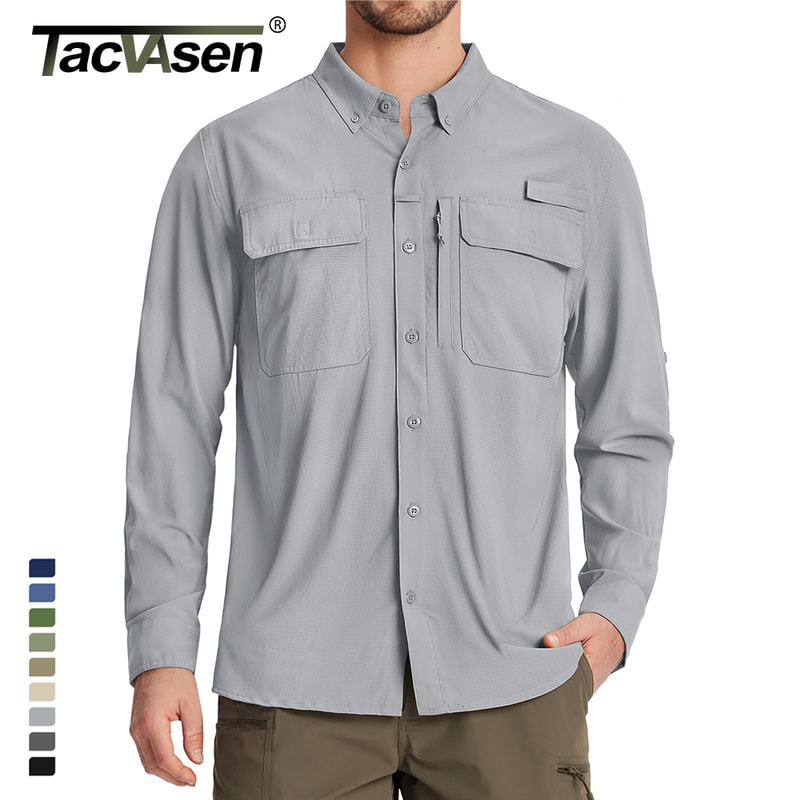 Men Fishing Shirt QuickDry Long Sleeve Mesh Breathable Outdoor Shirt For Hiking Work Cargo 1