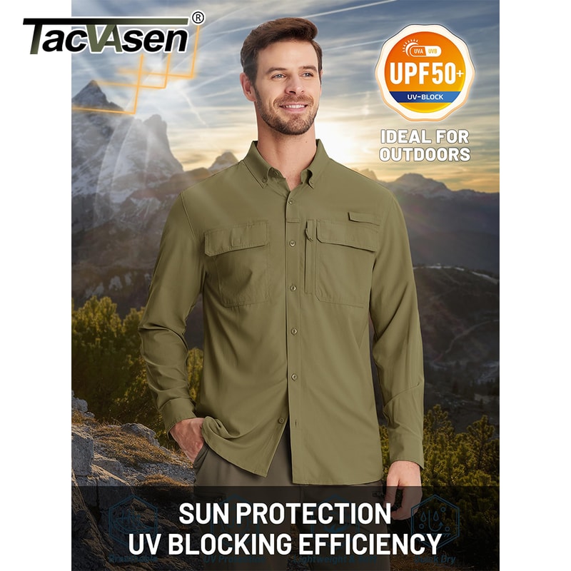 Men Fishing Shirt QuickDry Long Sleeve Mesh Breathable Outdoor Shirt For Hiking Work Cargo 2