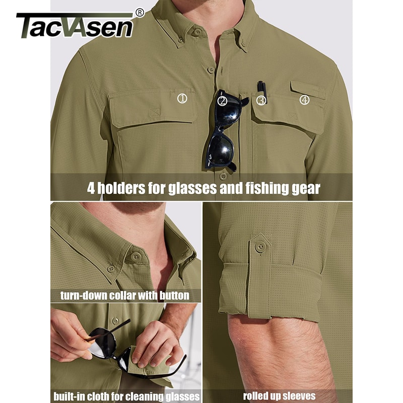 Men Fishing Shirt QuickDry Long Sleeve Mesh Breathable Outdoor Shirt For Hiking Work Cargo 3