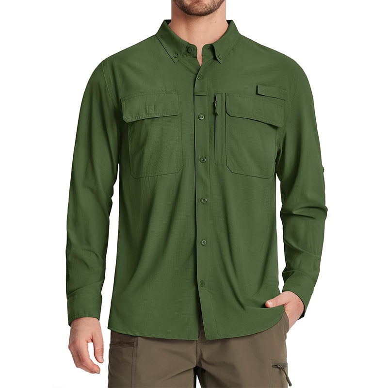 Men Fishing Shirt QuickDry Long Sleeve Mesh Breathable Outdoor Shirt For Hiking Work Cargo 12