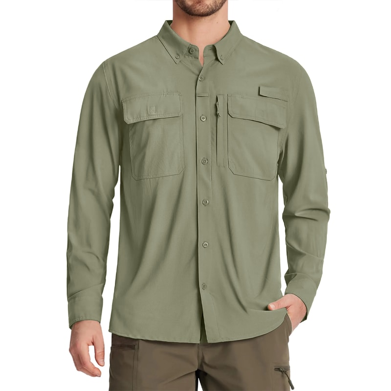 Men Fishing Shirt QuickDry Long Sleeve Mesh Breathable Outdoor Shirt For Hiking Work Cargo 13