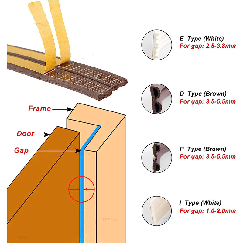 Self-Adhesive, Acoustic Foam Door Window Seal Strip, DIEP Rubber Weatherstrip for Insulation, Windproofing & Soundproof