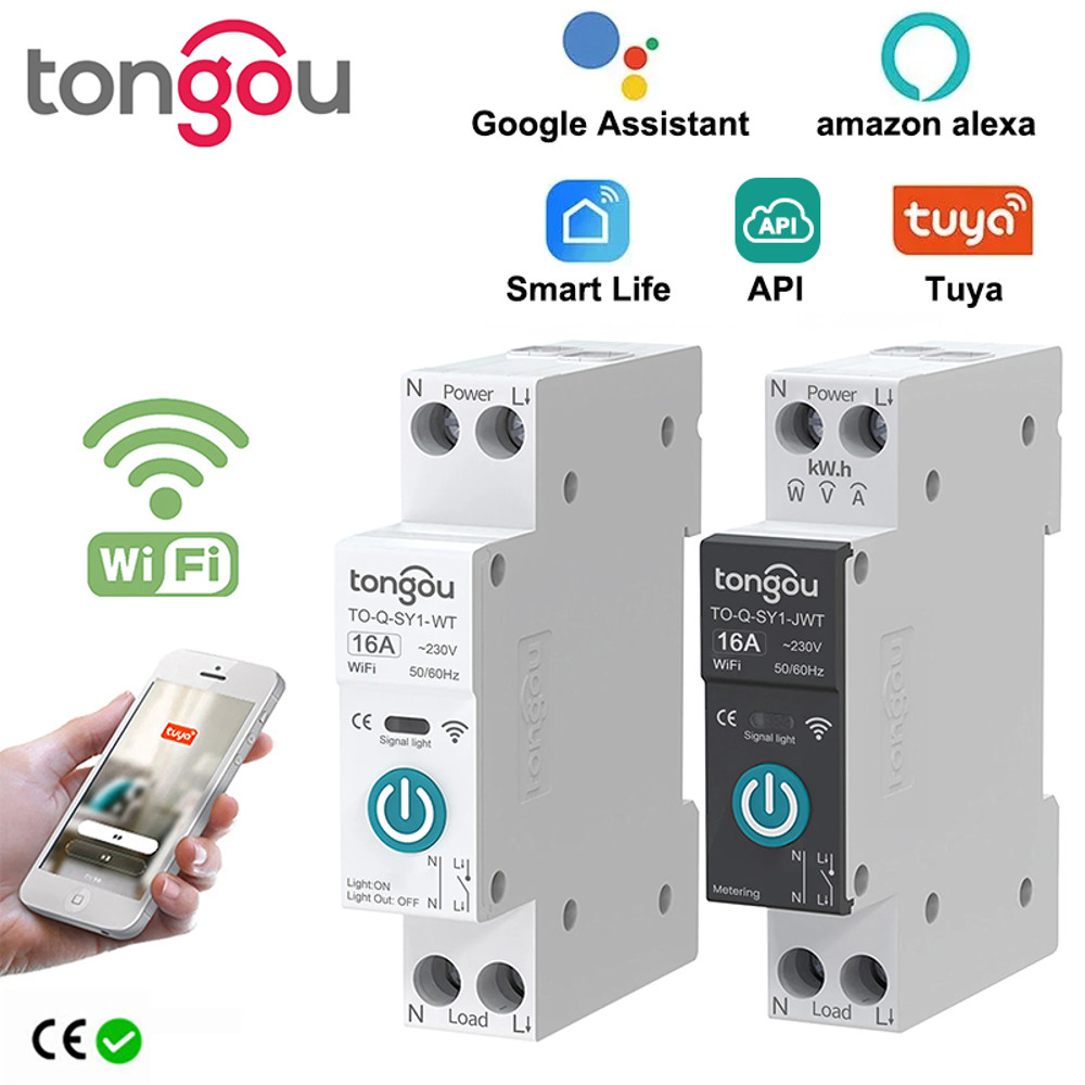 Smart Home Tuya WiFi Circuit Breaker Switch 63A 1P Din Rail With Metering, Remote Control Timer, Works With Smart Life