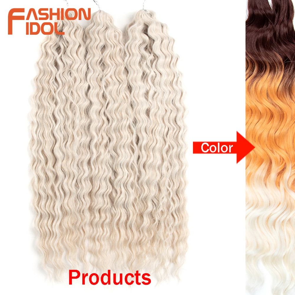 Ariel Hair Water Wave Crochet Braids, Synthetic Twist Curly Hair Ombre Blonde Brown Deep Wave Braiding Hair Extensions