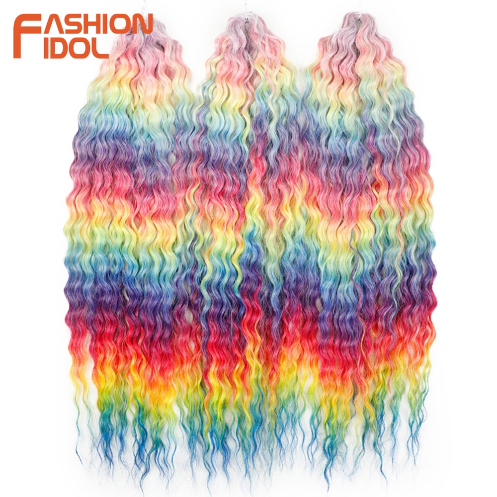 Ariel Hair Water Wave Crochet Braids, Synthetic Twist Curly Hair Ombre Blonde Brown Deep Wave Braiding Hair Extensions