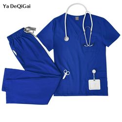unisex nurse scrubs set men women medical uniforms top pants doctor dentist lab workwear clinical beauty clothing
