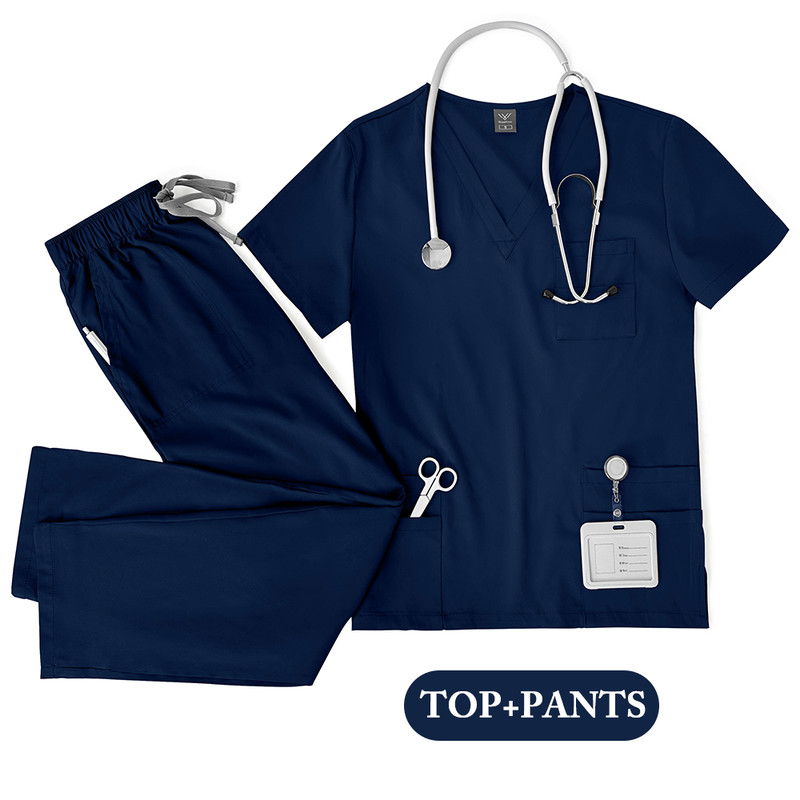 Unisex Nurse Scrubs Set Men Women Medical Uniforms Top Pants Doctor Dentist Lab Workwear Clinical Beauty Clothing