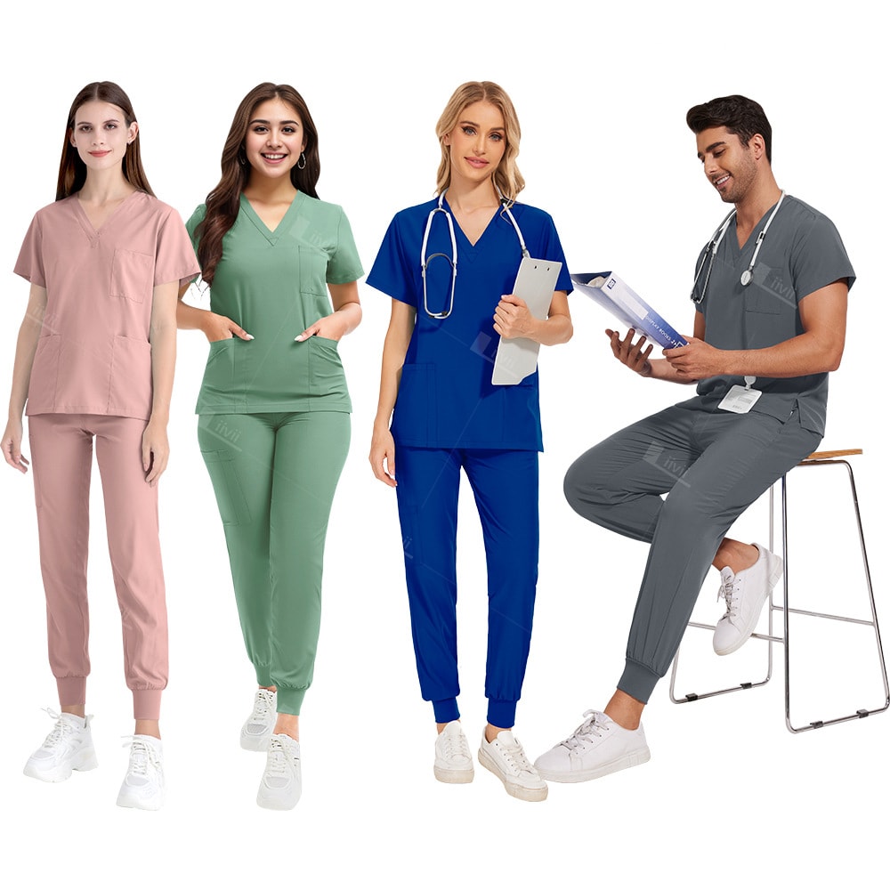 Unisex Lightweight Medical Scrub Set, Anti-Wrinkle Breathable Jogger Nursing Uniform for Men & Women Surgical Clinical