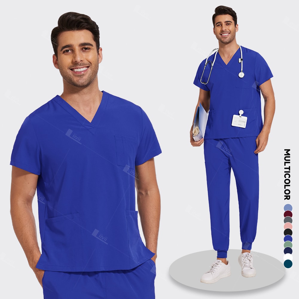 Unisex Lightweight Medical Scrub Set, Anti-Wrinkle Breathable Jogger Nursing Uniform for Men & Women Surgical Clinical