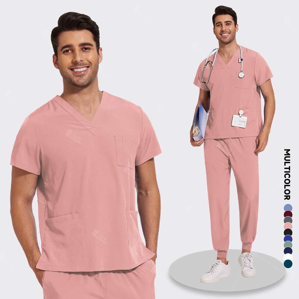Unisex Lightweight Medical Scrub Set, Anti-Wrinkle Breathable Jogger Nursing Uniform for Men & Women Surgical Clinical