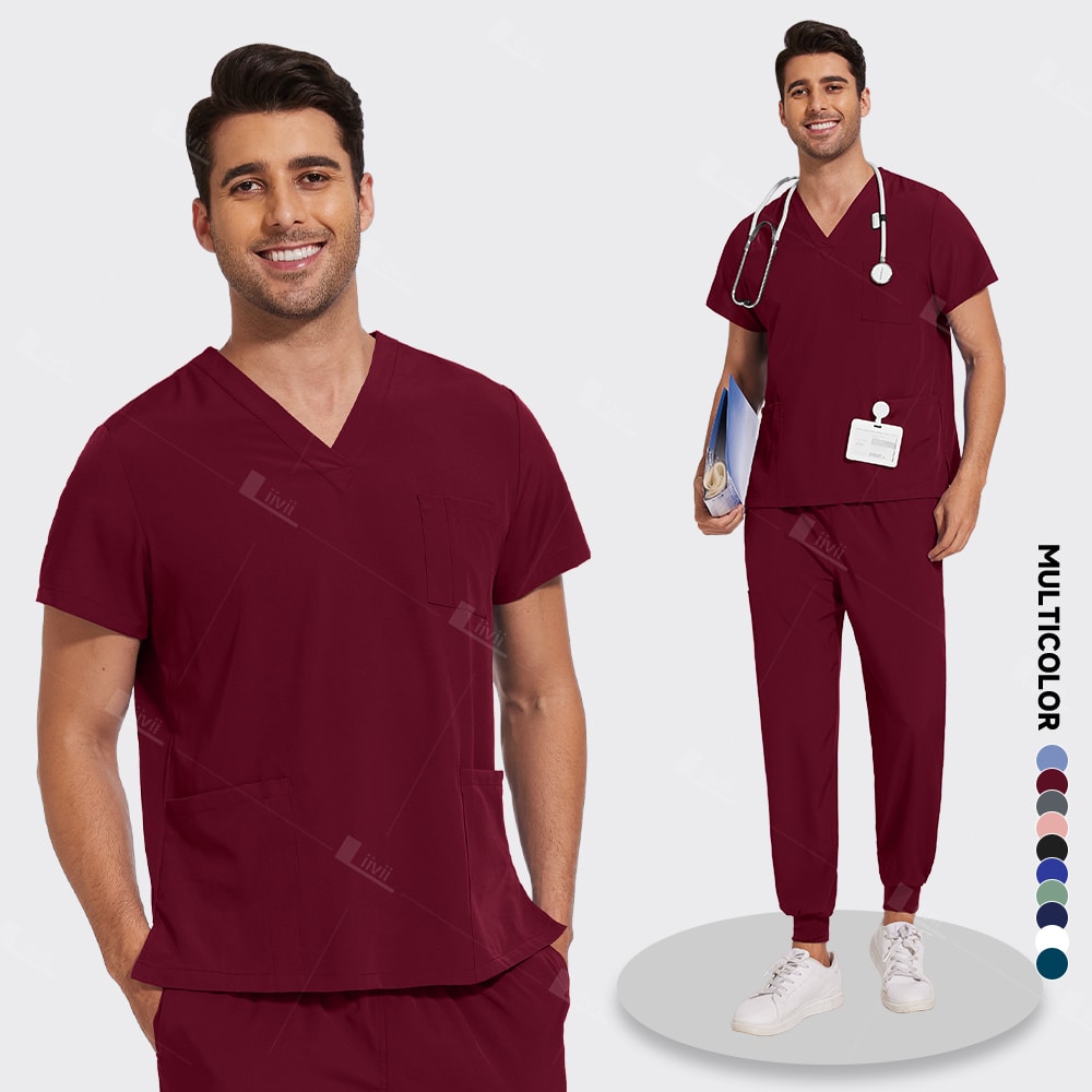 Unisex Lightweight Medical Scrub Set, Anti-Wrinkle Breathable Jogger Nursing Uniform for Men & Women Surgical Clinical