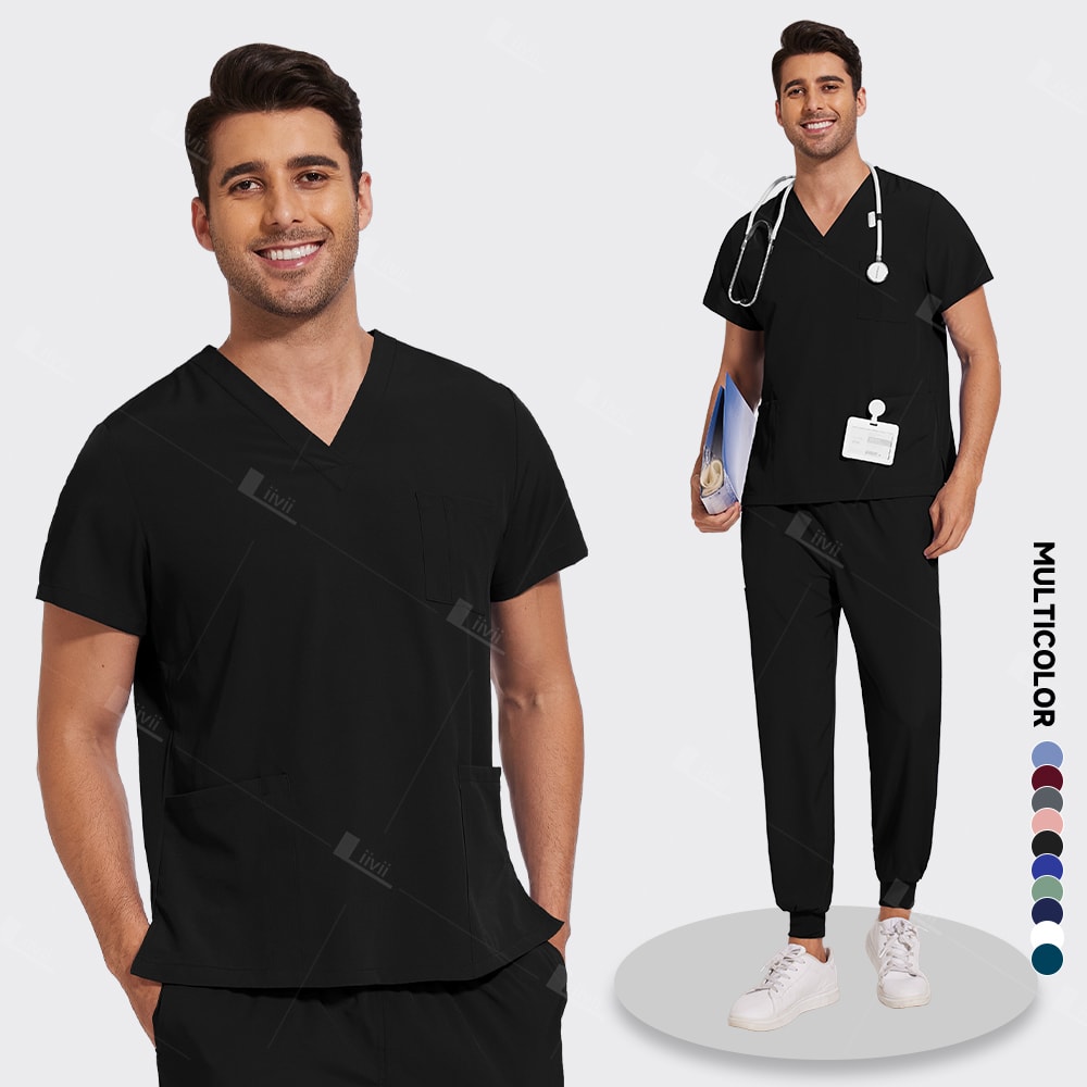 Unisex Lightweight Medical Scrub Set, Anti-Wrinkle Breathable Jogger Nursing Uniform for Men & Women Surgical Clinical