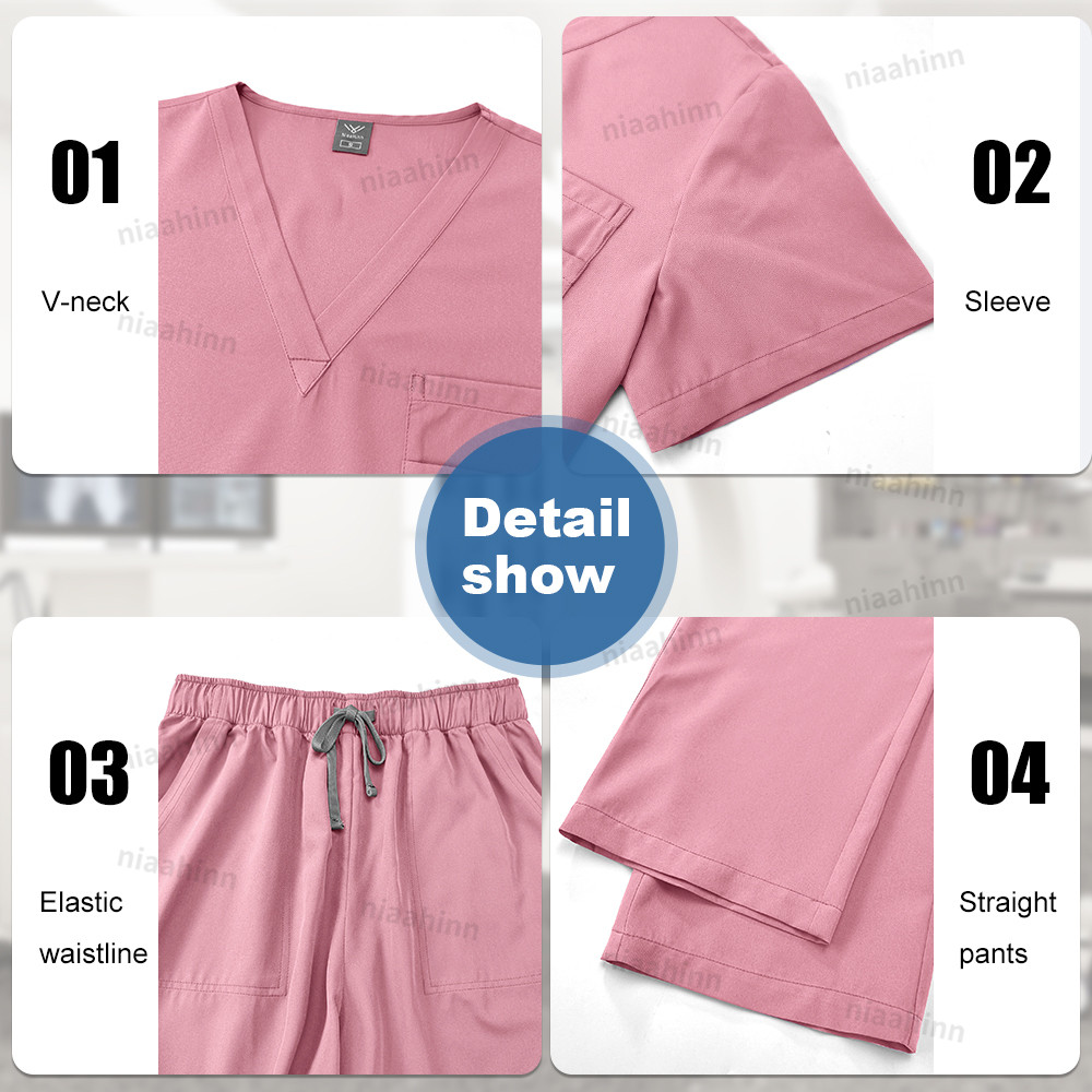 Unisex High Quality Nurse Uniform Set, Medical Clothing for Women with Lab Coat, Tops, and Pants, Nursing Scrubs Suit