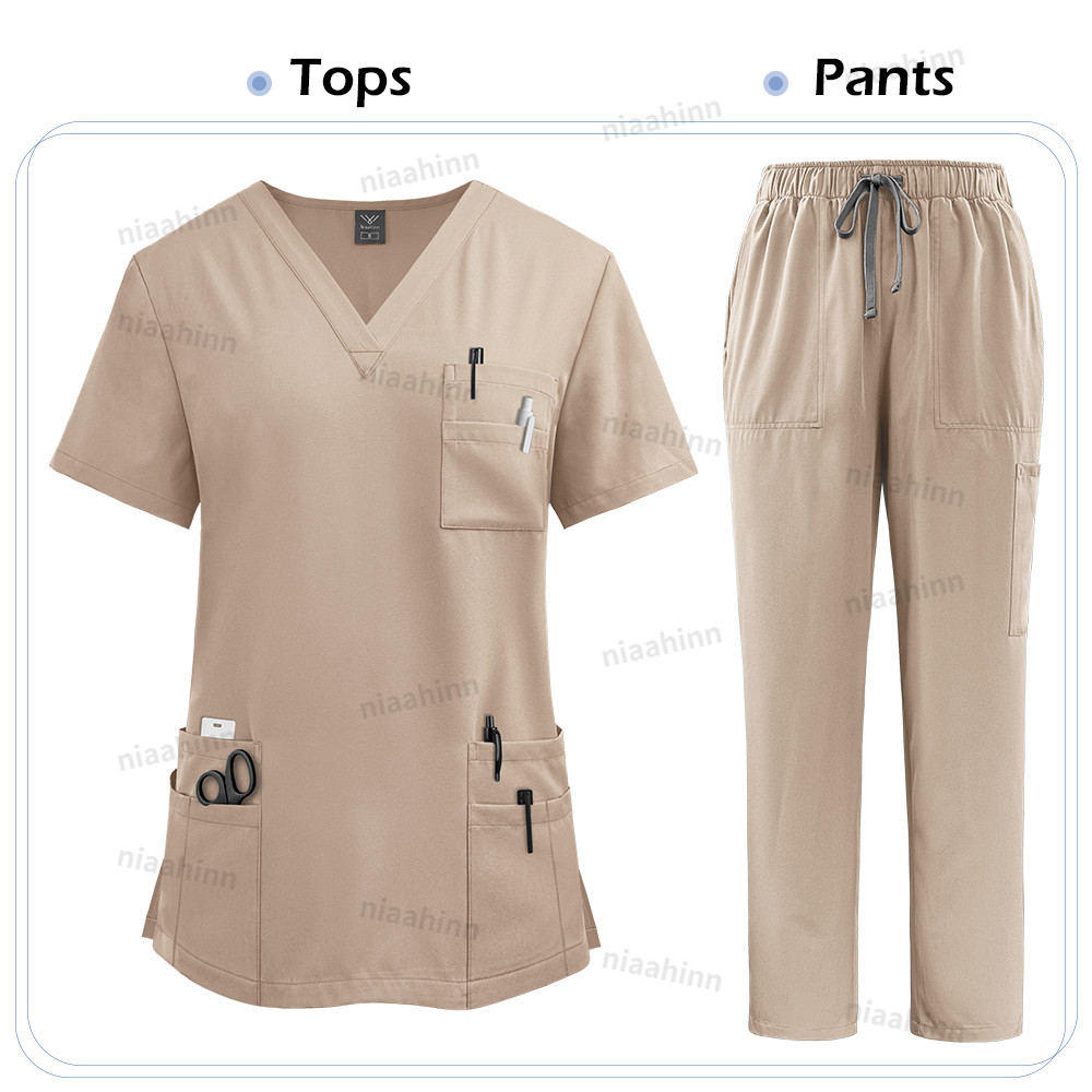 Unisex High Quality Nurse Uniform Set, Medical Clothing for Women with Lab Coat, Tops, and Pants, Nursing Scrubs Suit