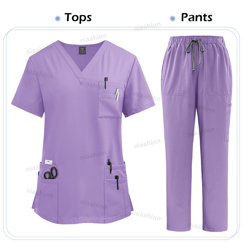 Unisex High Quality Nurse Uniform Set, Medical Clothing for Women with Lab Coat, Tops, and Pants, Nursing Scrubs Suit