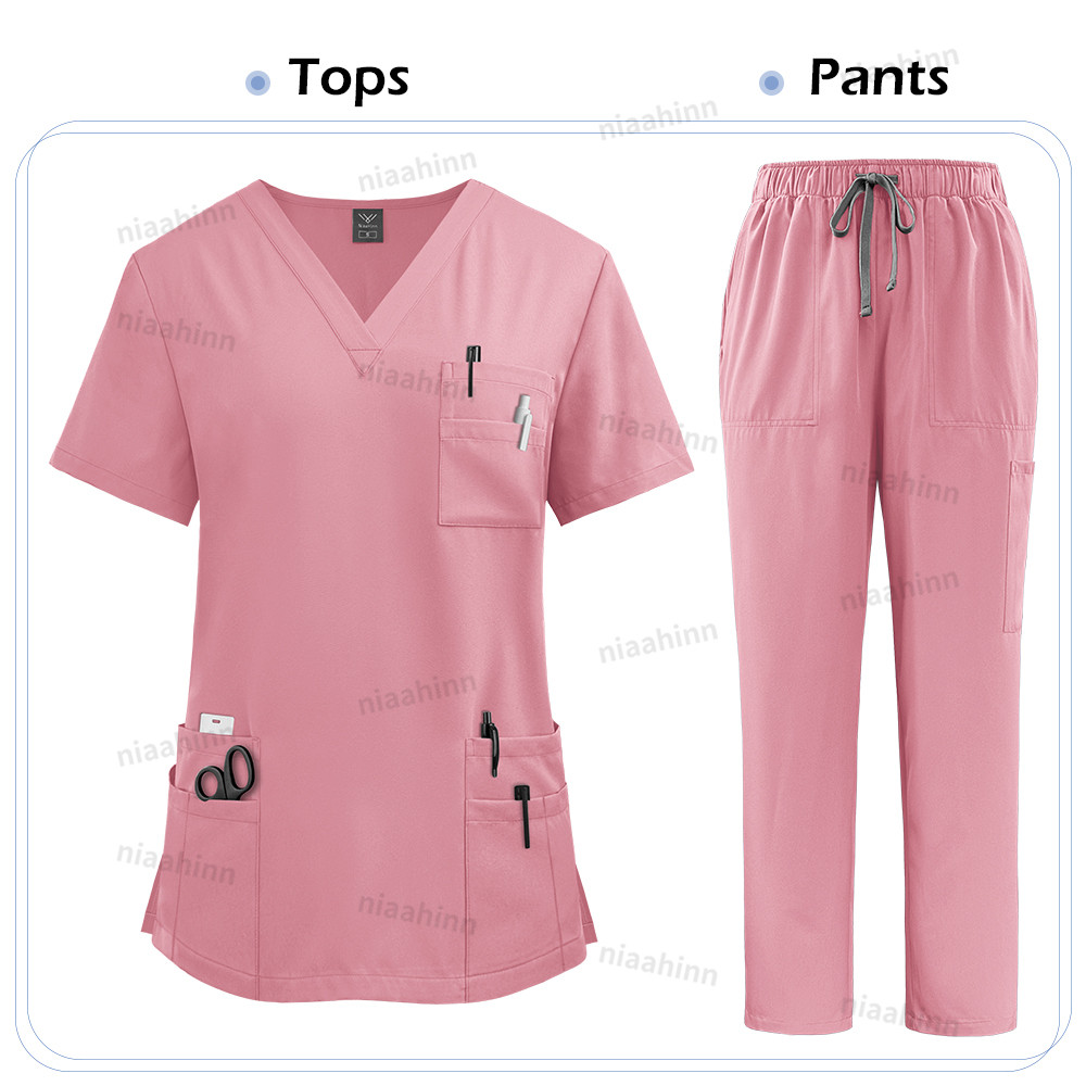 Unisex High Quality Nurse Uniform Set, Medical Clothing for Women with Lab Coat, Tops, and Pants, Nursing Scrubs Suit