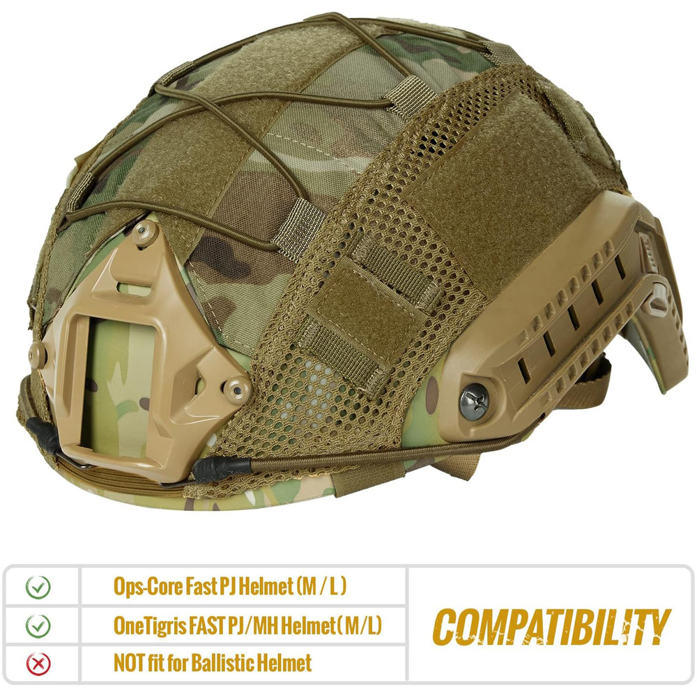 Airsoft Tactical Helmet Cover for MH PJ BJ Fast OPS Core, Camouflage Military Cloth Shell with Adjustable Elastic Cord