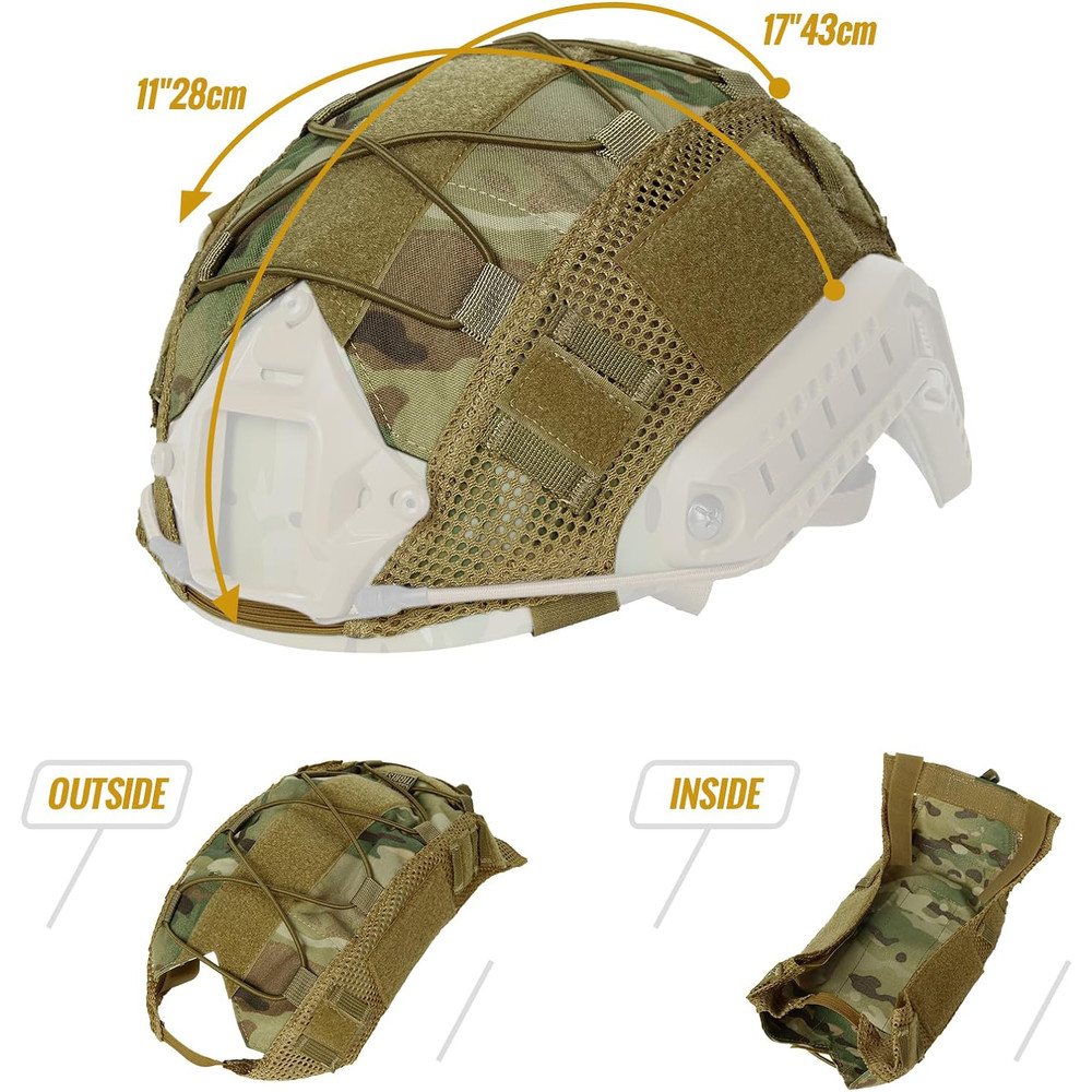 Airsoft Tactical Helmet Cover for MH PJ BJ Fast OPS Core, Camouflage Military Cloth Shell with Adjustable Elastic Cord