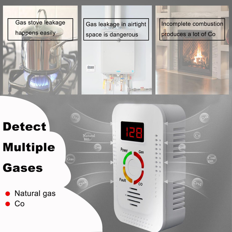 Combustible Gas Leak Detector  CO Monitor Natural Gas Detector For CO LNG LPG Methane Protection 4