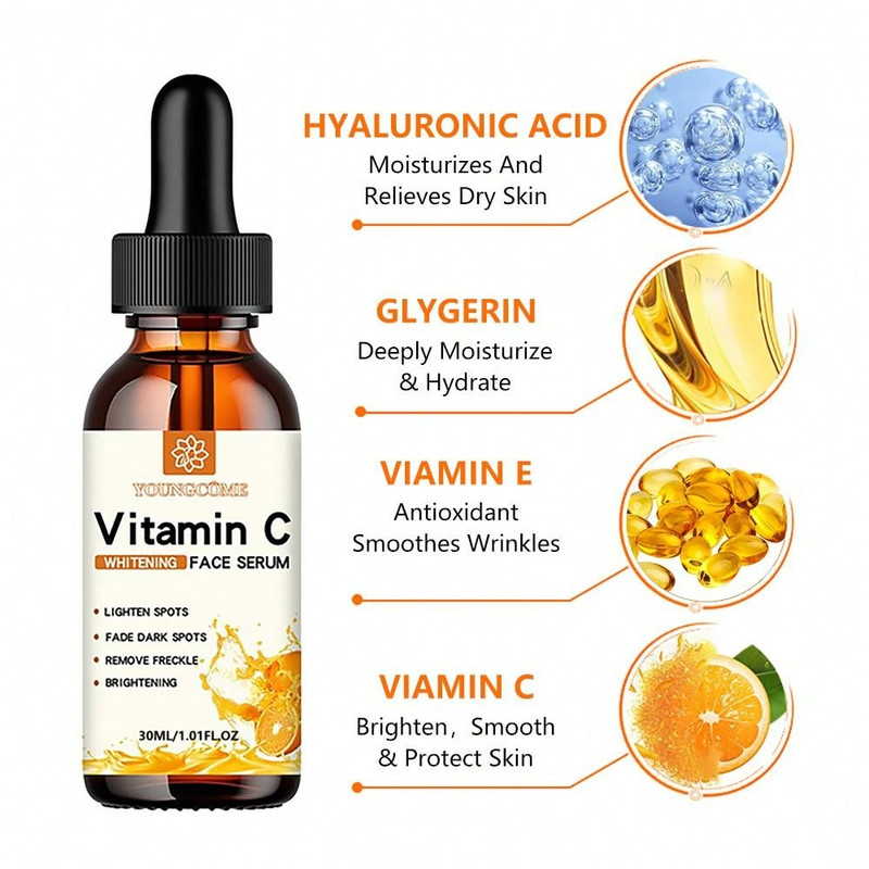 Vitamin C Facial Essence with Hyaluronic Acid – Dark Spot Remover, Moisturizing Repair & Anti-Aging Essence for Brighter